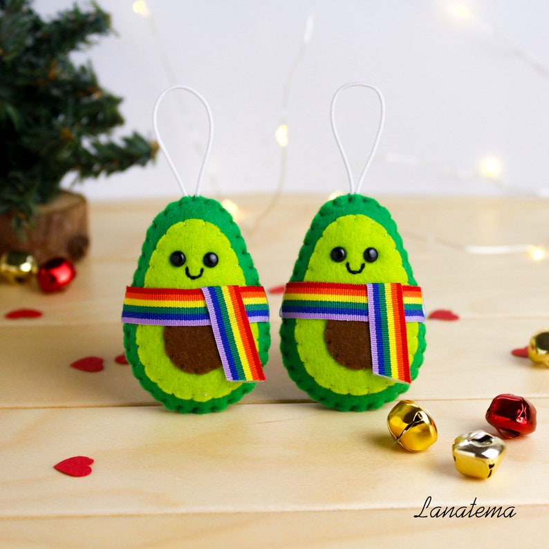 LGBT Ornament Avocado gay pride christmas decor, lesbian Gift for Him. gay Couple christmas Gifts, wedding lgbt gifts, image 1