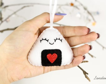 Christmas felt ornament, onigiri felt decoration, Christmas tree handmade, felt handmade, japanese ornament, onigiri keychain for your bag