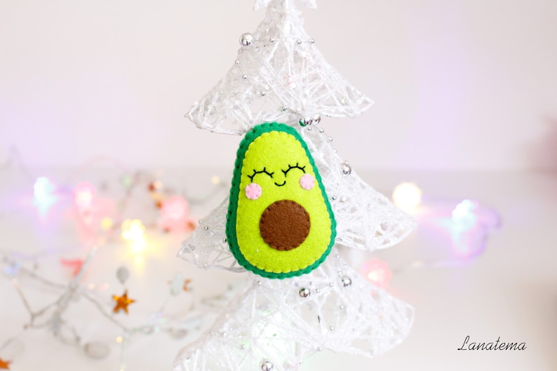 Avocado ornament vegan gift avocado keychain christmas tree decoration, sushi lover, funny gift christmas kawaii avocado gift for vegetarian image 1