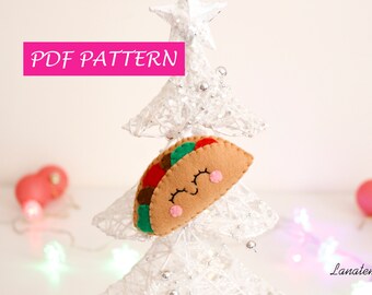 Felt Pattern, PDF pattern, softie felt DIY Tacos ornament Christmas kawaii felt toy pattern embroidery pattern, play food sewing pattern