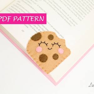 Felt Pattern bookmark PDF easy tutorial, make your own, DIY felt corner bookmark cookie, kawaii bookmark, hand sewing pattern, kids project