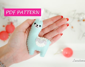 Felt Pattern Llama PATTERN, llama plushie ornament stuffed animal DIY Christmas decoration alpaca baby mobile PDF pattern drama llama