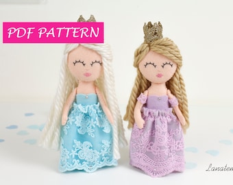 Princess doll pattern, princess PDF pattern tutorial sewing pattern, felt pattern, handmade doll DIY toy instant download fabric doll