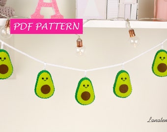 Avocado garland felt PDF pattern Food pattern, studio decor, funny bunting make your own, sewing pattern, tropical party, birthday garland