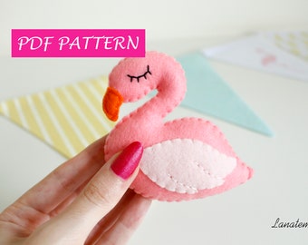 Flamingo plush pattern, pdf felt stuffed animal, diy nursery flamingo ornament, plushie pattern softie kawaii, soft toys, kids handmade baby