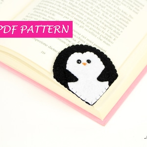 Felt bookmark, PDF pattern, page corner bookmark instant download, felted easy sewing beginner, gift penguin bookmark printable tutorial