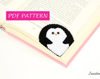 Felt bookmark, PDF pattern, page corner bookmark instant download, felted easy sewing beginner, gift penguin bookmark printable tutorial