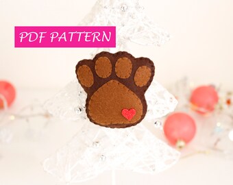 Ornement de patte de feutre PDF, tutoriel bricolage de patte de chien, instructions étape par étape, arbre de Noël, amoureux des chiens, patron de couture