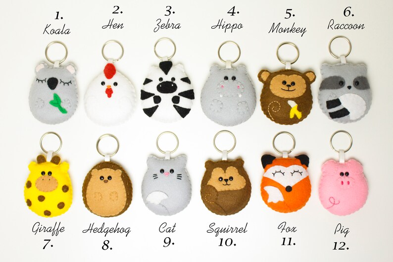 Animal Keychain Cat Keychain Chubby Animal Key Ring Fox Etsy