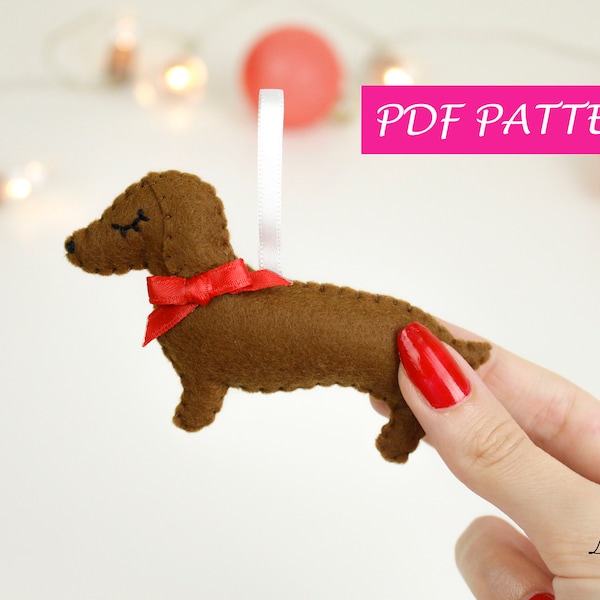 Dachshund pattern sausage dog sewing pattern pdf felt plush basset plushie ornament animal puppy Christmas decoration, dog lover animal