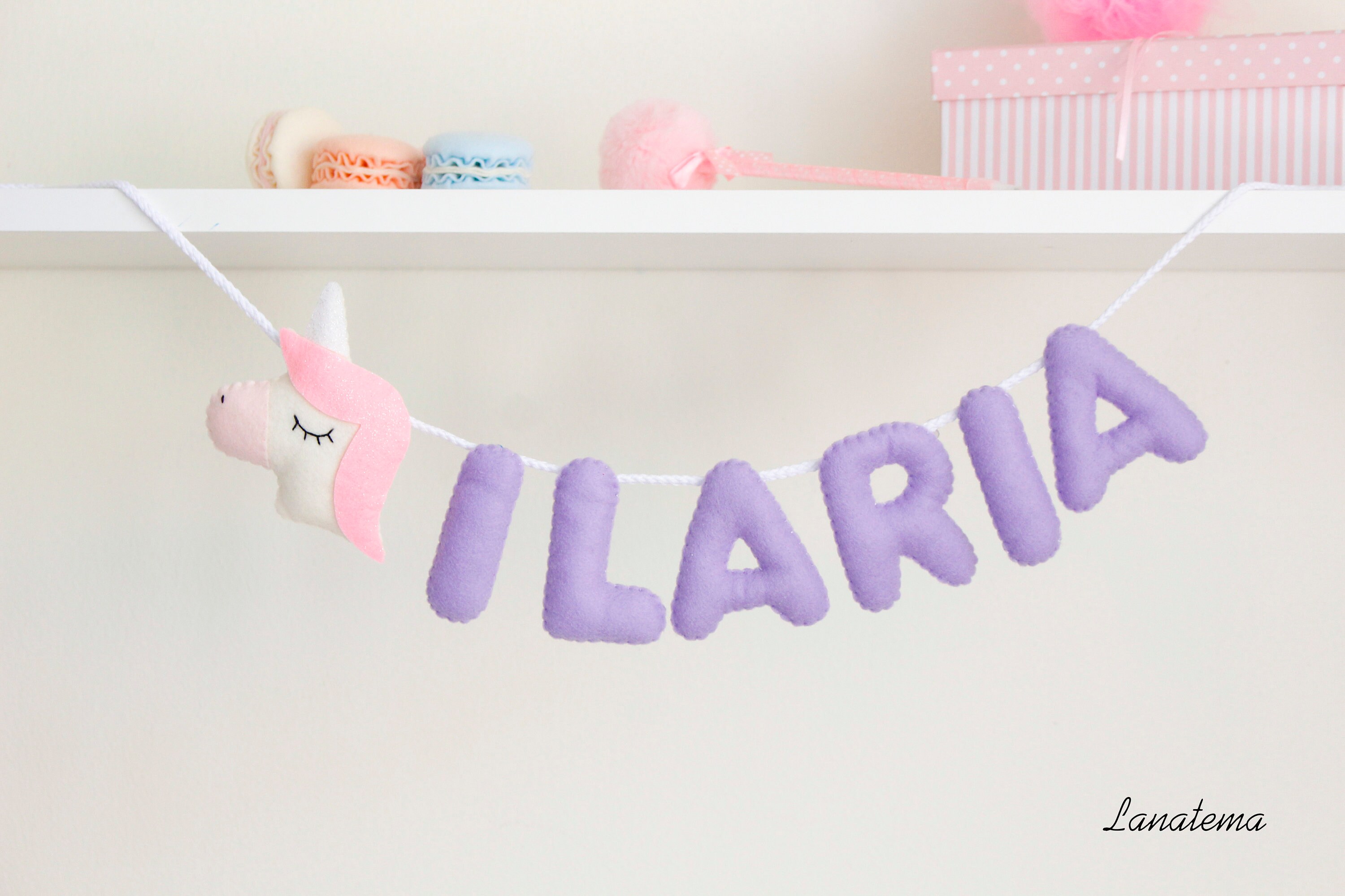 Nom Personnalisé de Bébé, Nom Chambre à Coucher, Cadeau Nouveau-Né, Feutre, Baptême Naissance Décora