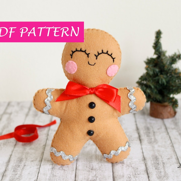 Plush pattern soft toy pattern Christmas gingerbread man plush hand sewing pattern felt pattern doll PDF decoration christmas ornament diy