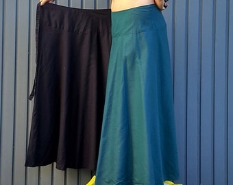 Wrap Skirt Comfy Breathable Cotton Long MAxi Skirt, Reversible Boho Chic Elegant Plus Size, Wide Waistband NAVY BLUE & BLUE Hippie Clothing