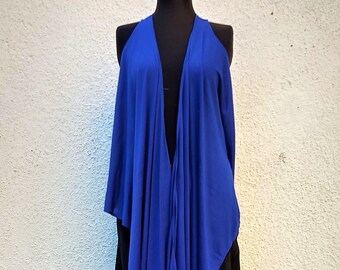 Wrap Top ROYAL BLUE Sleeveless Jersey Summer Vibe, Casual Tie Around Everyday Blouse  Women, Hippie Yoga Comfortable Top, fit EU size 36-44