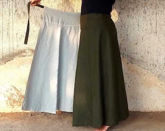 Wrap Skirt Elegant Long Reversible Lavish Full Length, Boho Chic Plus Size Stylish Maxi, OFF WHITE & d. GREEN Formal Cotton Breathable Skirt