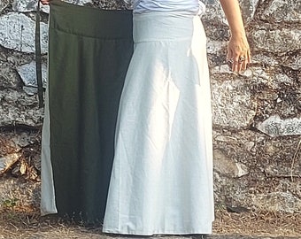 Wrap Skirt Maxi Reversible Long Boho Hippie Chic, Reversible Cotton Versatile Stylish Gypsy 2 Color, Cool Breathable Dark GREEN & OFF WHITE