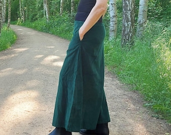 Corduroy Bohemian Long Pencil Skirt w/ Pockets sizes xs, s, m, xl, xxl Lounge Resortwear Wide Waistband Cord Casual Modest Elegant Clothing