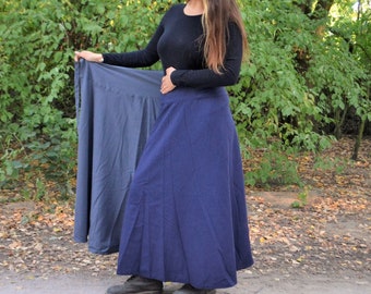 MAxi Full Length Goddess Romantic Reversible Wrap Skirt, Spring Summer Cottagecore Wedding Season, Cotton Long Plus Size, GRAY & INDIGO BLUE