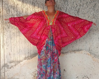 Exuberant Goddess Flowy Maxi Summer Silk Dress, Fairy Beach Boho Chic Wedding, Loose Fit One Size MORGANA Gown, Long Gorgeous Extravagant