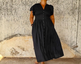 Long Flowy Pocket Dress, Button Down Comfy Classic Bohemian Lady, Perfect  Summer Beach Wedding Party Maxi Gown Stretchy Back Fits EU 38-46, - Etsy