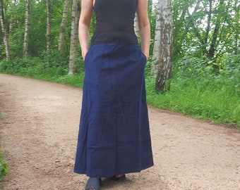 Casual Pencil Corduroy Comfortable A-Line Easy to Wear Laid Back Skirt w/ Pockets sizes xs-xxl Stylish NAVY BLUE Classy Comfy Cord Clothing