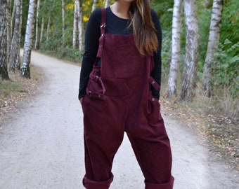 Overall Oversized Thick Cord Women’s w/ Adjustable Buckle Straps & Pockets, Plus Size Loose Baggy Spring Corduroy Casual Jumpsuit Dungarees