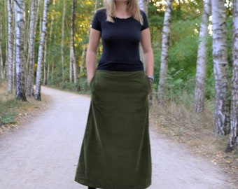 Long Pencil Comfy Corduroy Bohemian Skirt with Pockets size xs, s, m, xl, xxl Loungewear Classy Chic Alternative Clothing, Fun Casual Modest