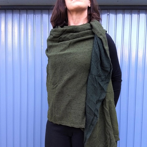 Elegant Comfy Versatile Army Green & Dark Green Wrap Top, Reversible Cotton Net Cozy Poncho, Breathable Boho Hippie Chic Stylish Clothing