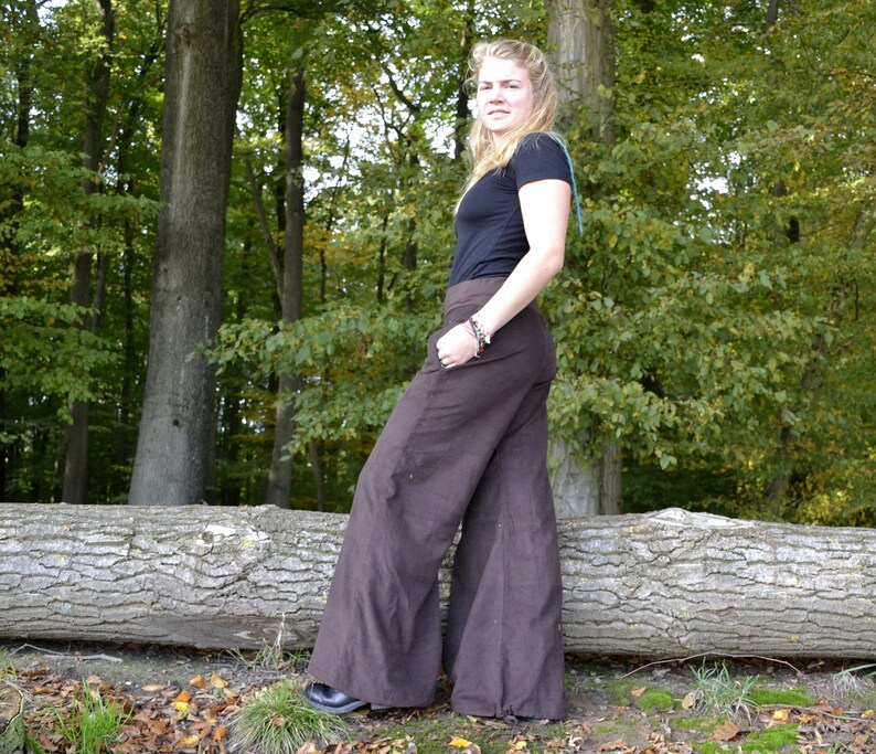 Palazzo Pants Cuff Pants Cargo Pocket DArk Brown Corduroy Pants Boho Wide Leg Pants Drawstrings Harem Cuff Adjustable Comfy Great Fit Pants