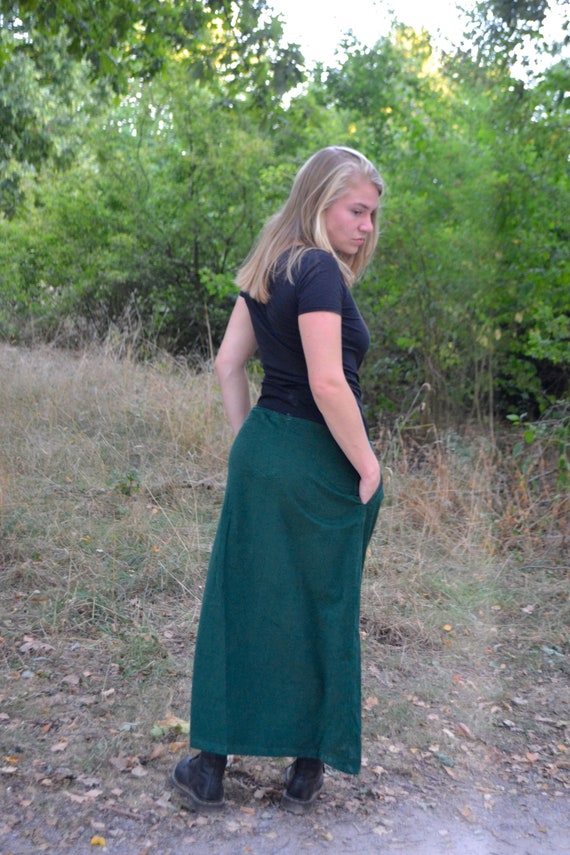 Corduroy Boho Long Pencil Skirt W Pockets Sizes Xs S M Xl Xxl Loungewear Casual Cute Maxi Skirt Alternative Indie Modest Cool Clothing Etsy