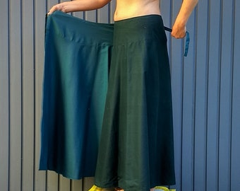 Maxi longue jupe portefeuille bohème en coton, jupe formelle grande taille réversible longueur au sol, cadeau meilleur ami longue distance VERT PROFOND et BLEU