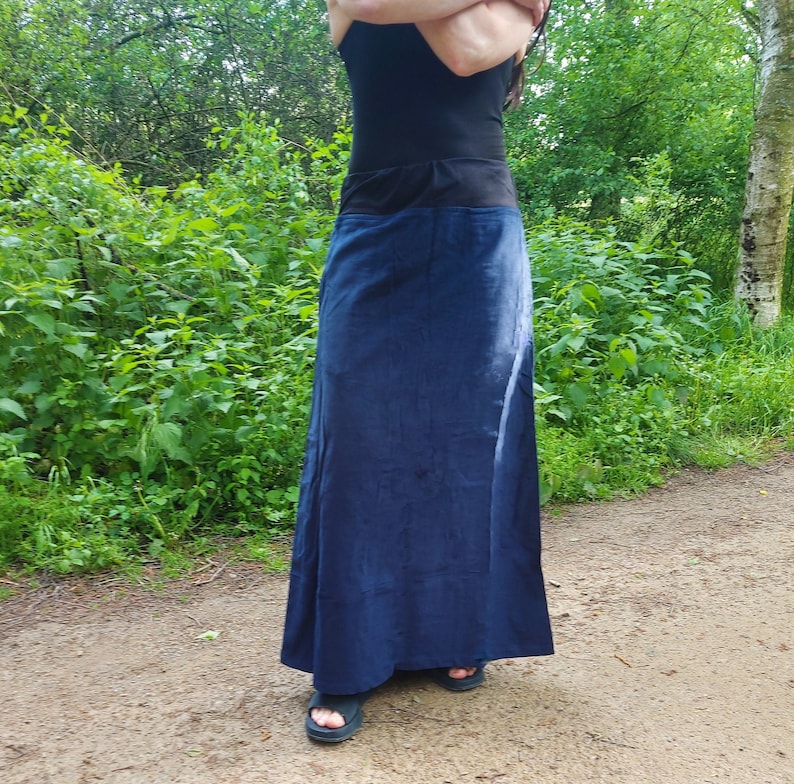 Corduroy Bohemian Long Pencil Skirt w/ Pockets sizes xs, s, m, xl, xxl Lounge Resortwear Wide Waistband Cord Casual Modest Elegant Clothing image 7
