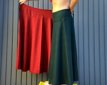 MAxi Reversible Plus Size Cotton Wrap Skirt, Casual Gorgeous Full Length Boho Hippie Chic Wear, Long Medieval Festival RED & DEEP GREEN