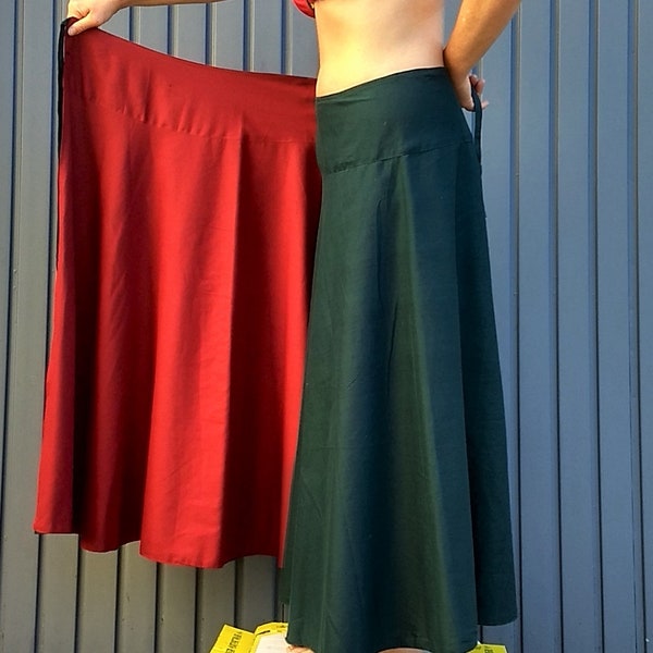 MAxi Reversible Plus Size Cotton Wrap Skirt, Casual Gorgeous Full Length Boho Hippie Chic Wear, Long Medieval Festival RED & DEEP GREEN