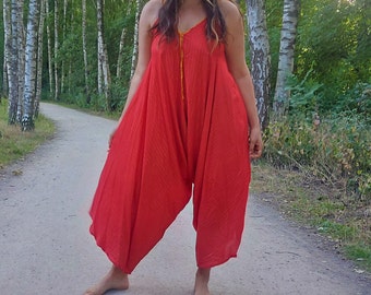 Cotton Lurex Wide Leg Flowy Jumpsuit Women, Summer Sheer Female Beach Cover w/ Golden Threads Romper, Bohemian Breathable Festival Clothing