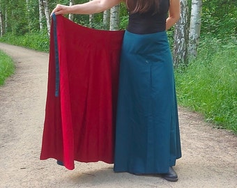 Eleganter müheloser Maxi bodenlanger formeller Wickelrock, Baumwolle in Übergröße Herbst Boho Reversible Kleidung, lange Hippie Chic GRÜN / ROT