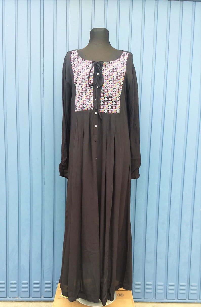 Summer Lounge Dress in S M L Beach Cover up and Pregnancy Dress Boho Bohemian Long Maxi Modest Kaftan Floor Length Long Sleeve in BLACK