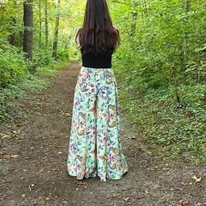 Pants Wide Leg Palazzo Spring Summer Hippie Loose Comfortable, Off White Colorful Cool Flower Print Flowy Long Comfy Trousers Fits 36-44 EU image 5