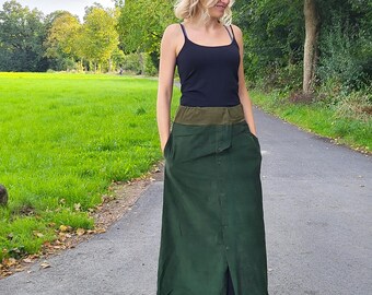【ちい】La Fontana Maggiore スカート Front Button Corduroy Skirt Long W/ Pocket Comfy Thin Casual