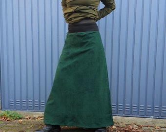 Skirt Long Cord Basic Casual w/ Pockets, Full Length Thick Corduroy sizes m/l, l/xl, xl/xxl Deep Green & Army Green Fun Versatile Effortless