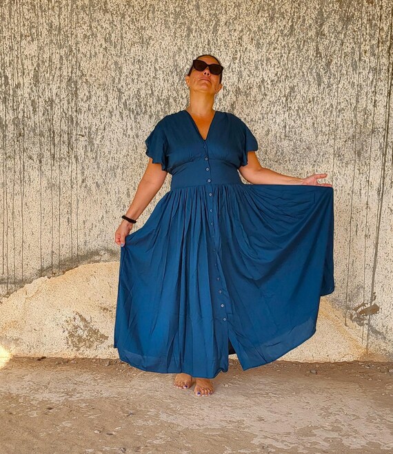 Pocket Dress Long Flowy Button Down Classic Lady Look, Bohemian Comfy Chic,  Summer Beach Wedding Party Maxi Gown Stretchy Back, Fit EU 38-44 - Etsy New  Zealand