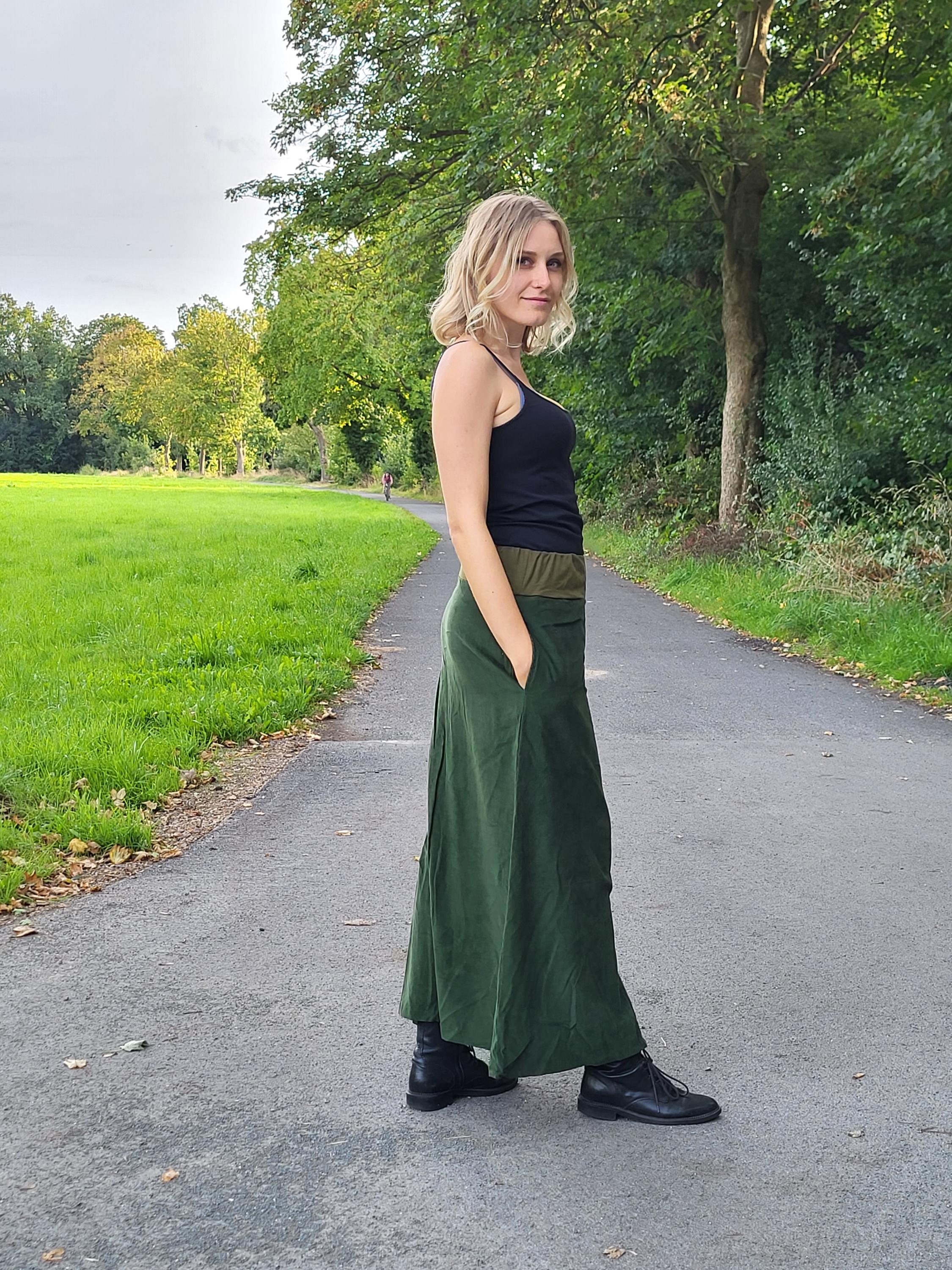 Front Button Corduroy Skirt Long W/ Pocket Comfy Thin Casual
