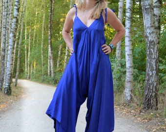 Bohemian Cotton Wide Leg Jumpsuit Women, Flowy Bridal Casual Beach Wedding Romper, Boho Hippie Chic Indie Loose Comfy from size 38-46 EU