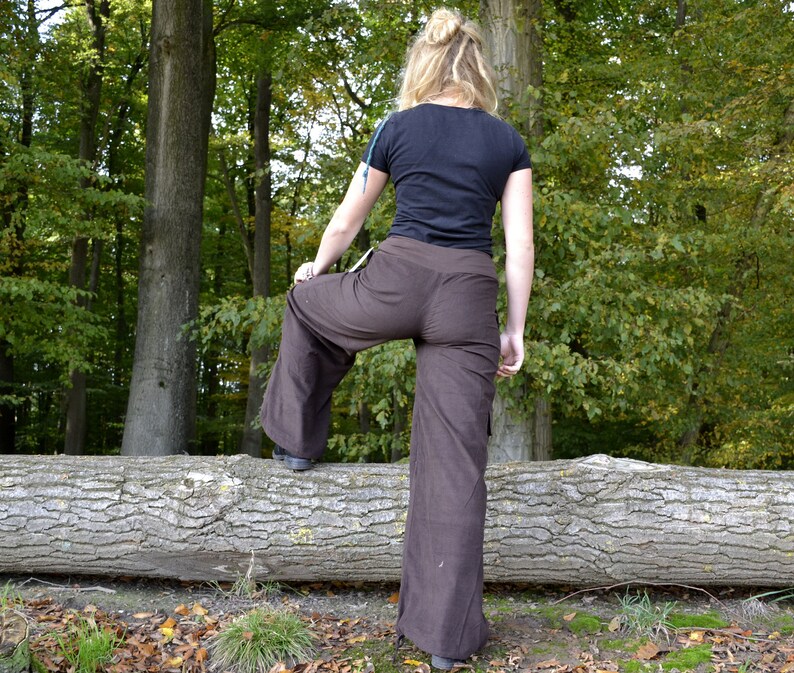Palazzo Pants Cuff Pants Cargo Pocket DArk Brown Corduroy Pants Boho Wide Leg Pants Drawstrings Harem Cuff Adjustable Comfy Great Fit Pants