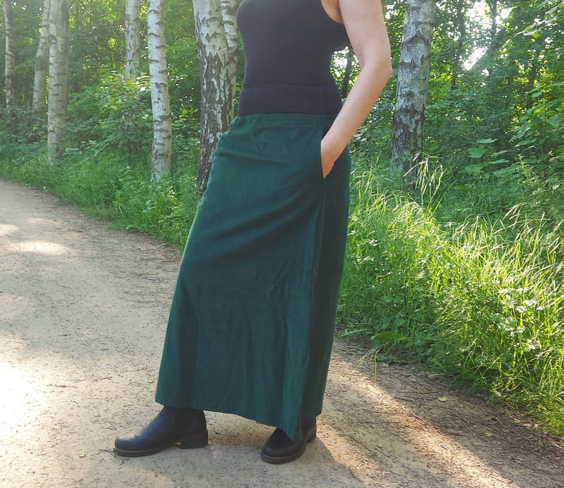 Corduroy Bohemian Long Pencil Skirt w/ Pockets sizes xs, s, m, xl, xxl Lounge Resortwear Wide Waistband Cord Casual Modest Elegant Clothing image 3