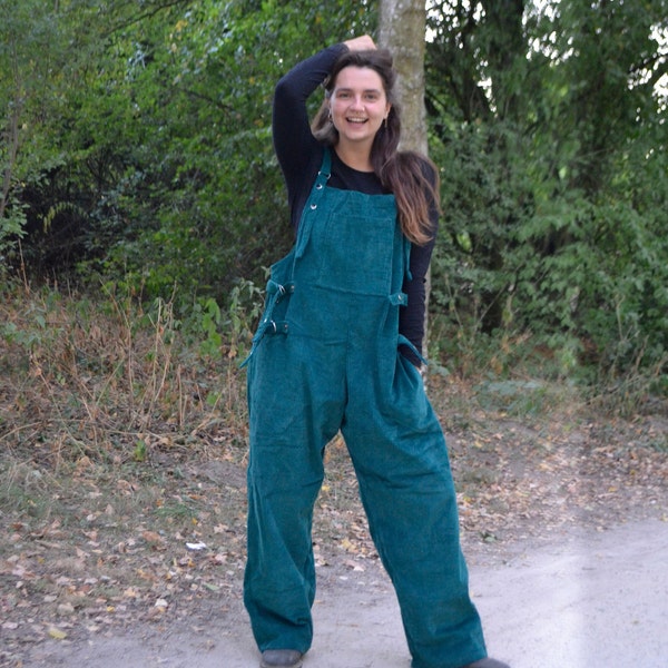 Oversized dikke koord overall dames met verstelbare gespen en zakken, grote maten losse flodderige herfst corduroy casual jumpsuit tuinbroek