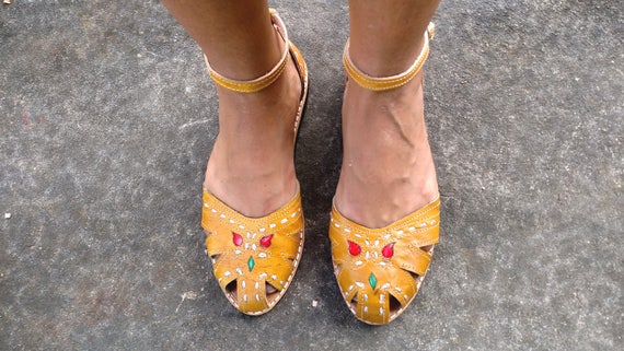 mustard leather sandals