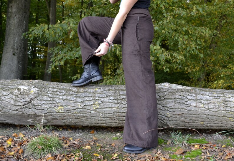 Palazzo Pants Cuff Pants Cargo Pocket DArk Brown Corduroy Pants Boho Wide Leg Pants Drawstrings Harem Cuff Adjustable Comfy Great Fit Pants