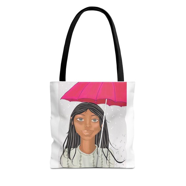 Radiant in the rain Art print tote bag, rainy day wearable art, reusable bag to bring style to your day