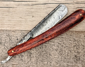 HTR9a Damascus Straight Razor  / Shave / Handmade / Custom / Forged / Paduk Handle / Hand Filed Spine / Utility